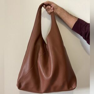 BROWN VEGAN LEATHER MINI SLOUCHY TOTE